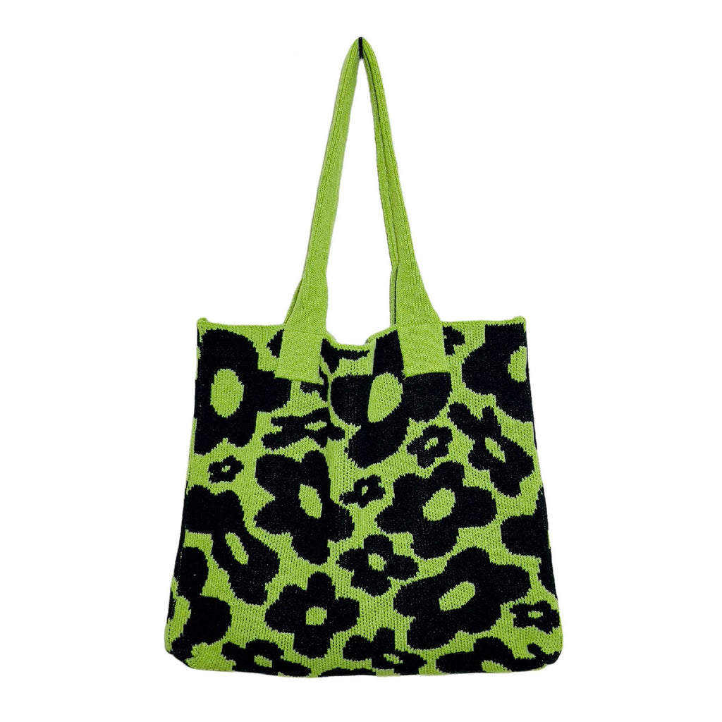 New Flower Bag Knitted Bag Large Capacity Tote Bag Student Shoulder Bag Woolen Bag Trendy Girl