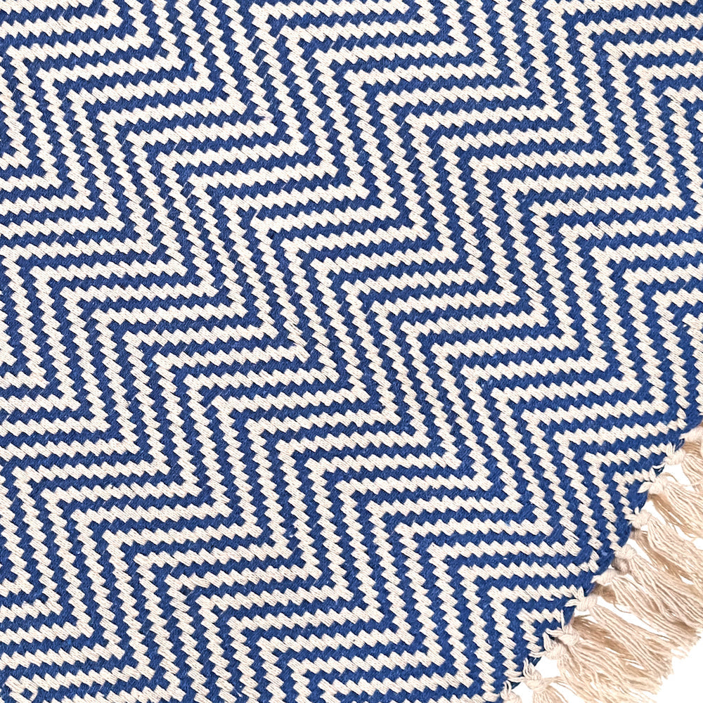 Cara Cotton Throw Blanket with Fringe – Blue | Handmade by The Nascent, 50"x70"
