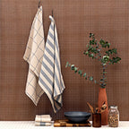 Farmhouse Kitchen Towel Set of 4 – 100% Upcycled Cotton, Natural & Denim