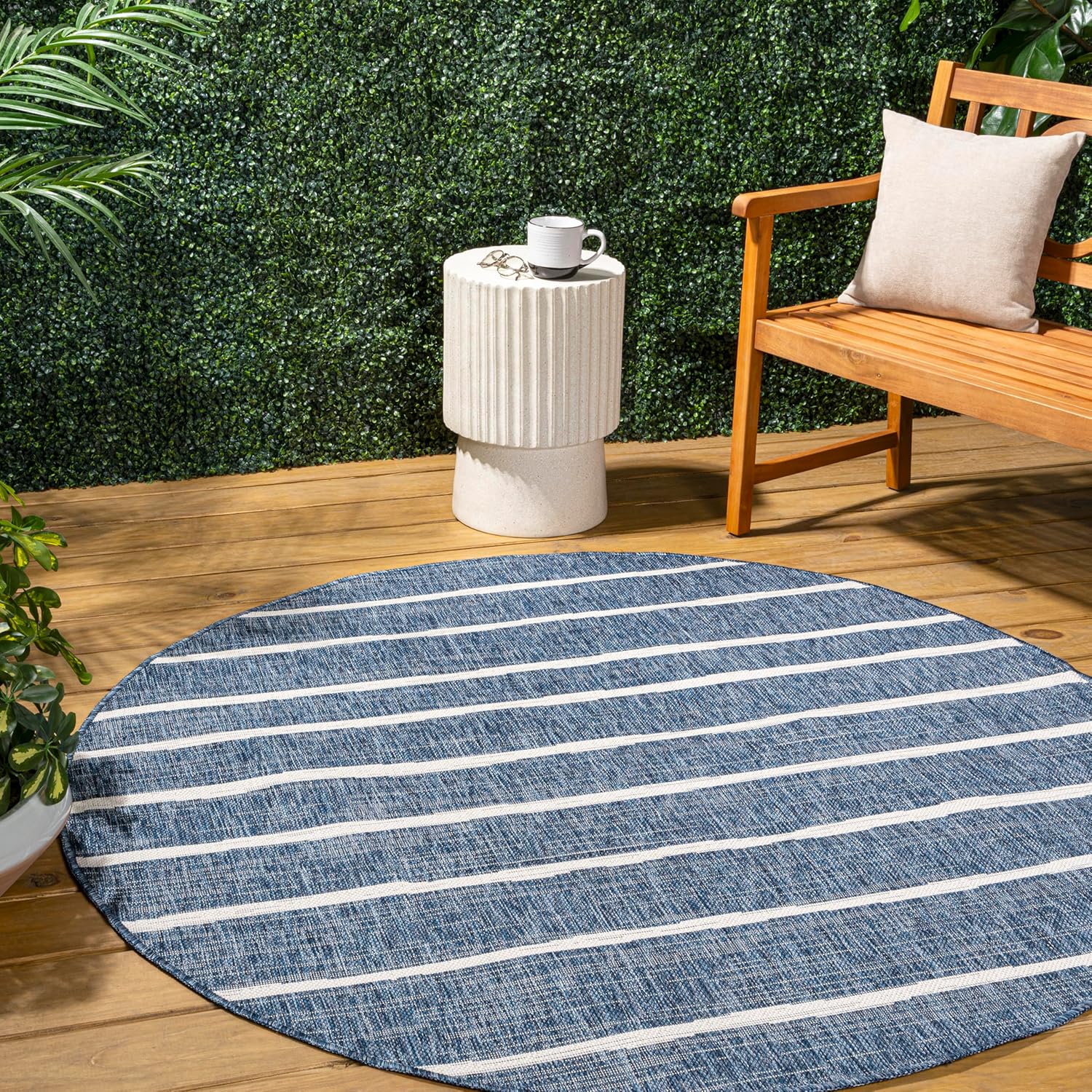 JONATHAN Y Berber Stripe Indoor/Outdoor Area Rug 5x8 – Blue & Ivory