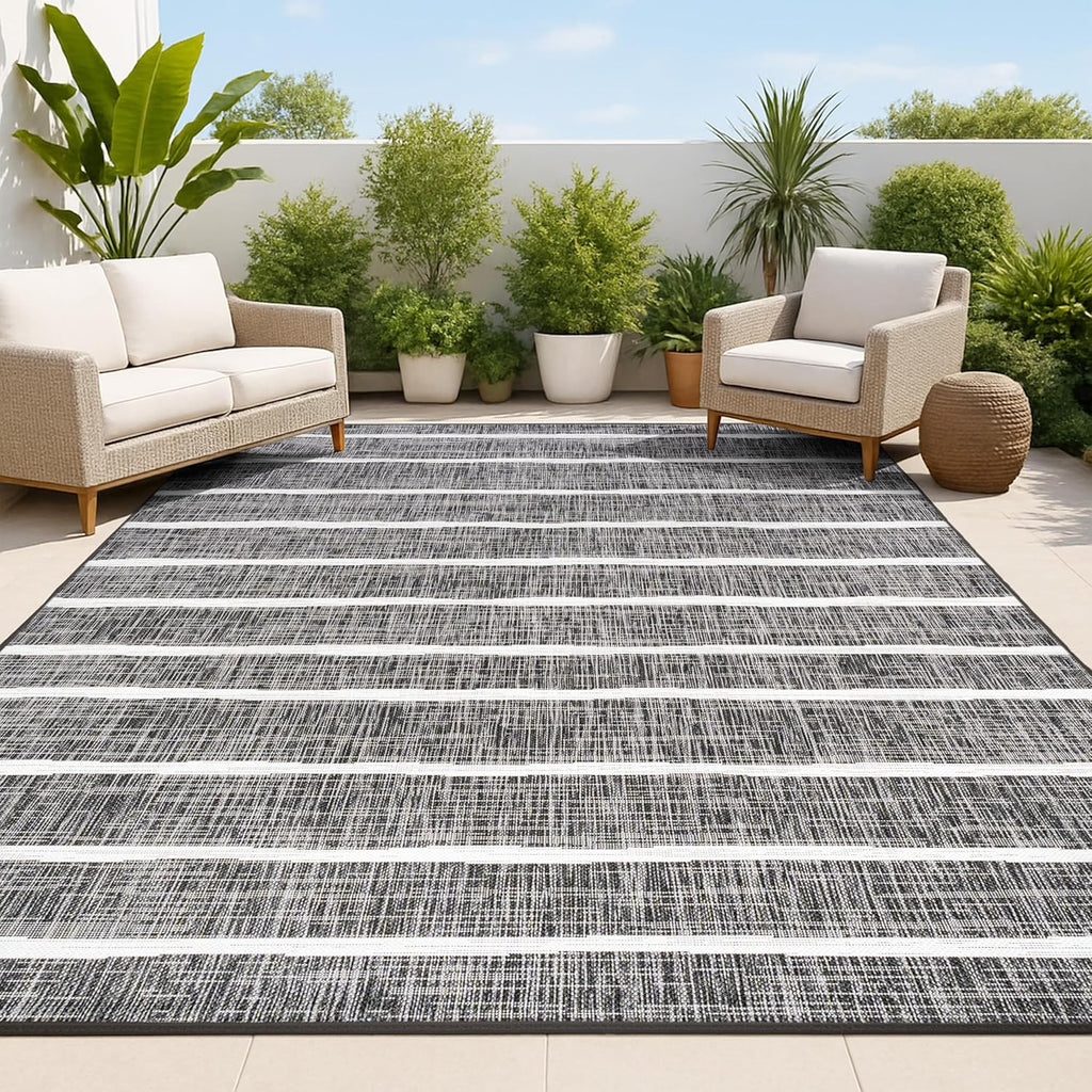 JONATHAN Y Berber Stripe Indoor/Outdoor Area Rug 5x8 – Blue & Ivory