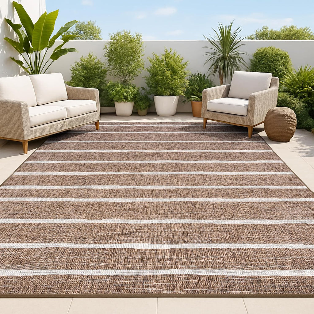 JONATHAN Y Berber Stripe Indoor/Outdoor Area Rug 5x8 – Blue & Ivory