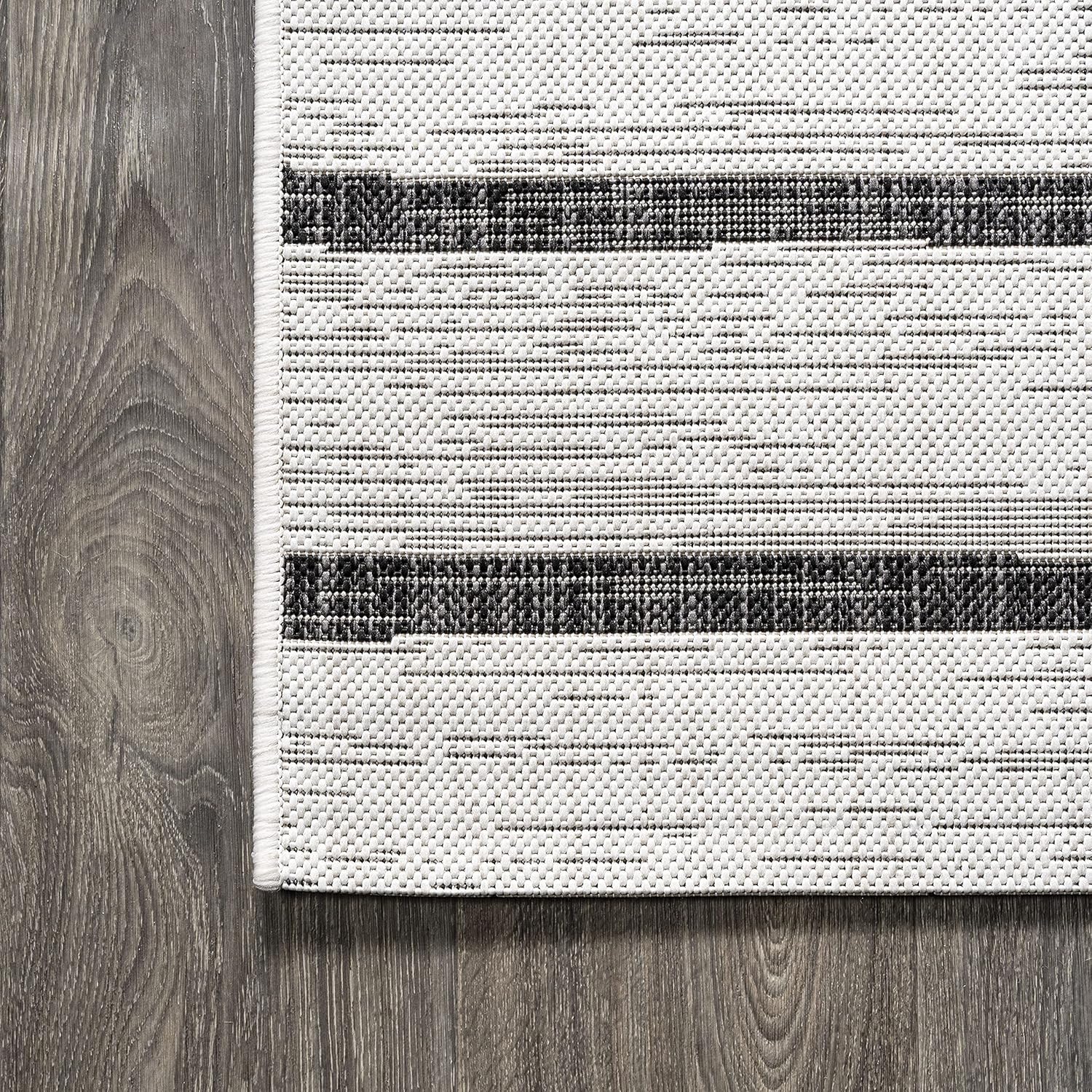 JONATHAN Y Berber Stripe Indoor/Outdoor Area Rug 5x8 – Blue & Ivory