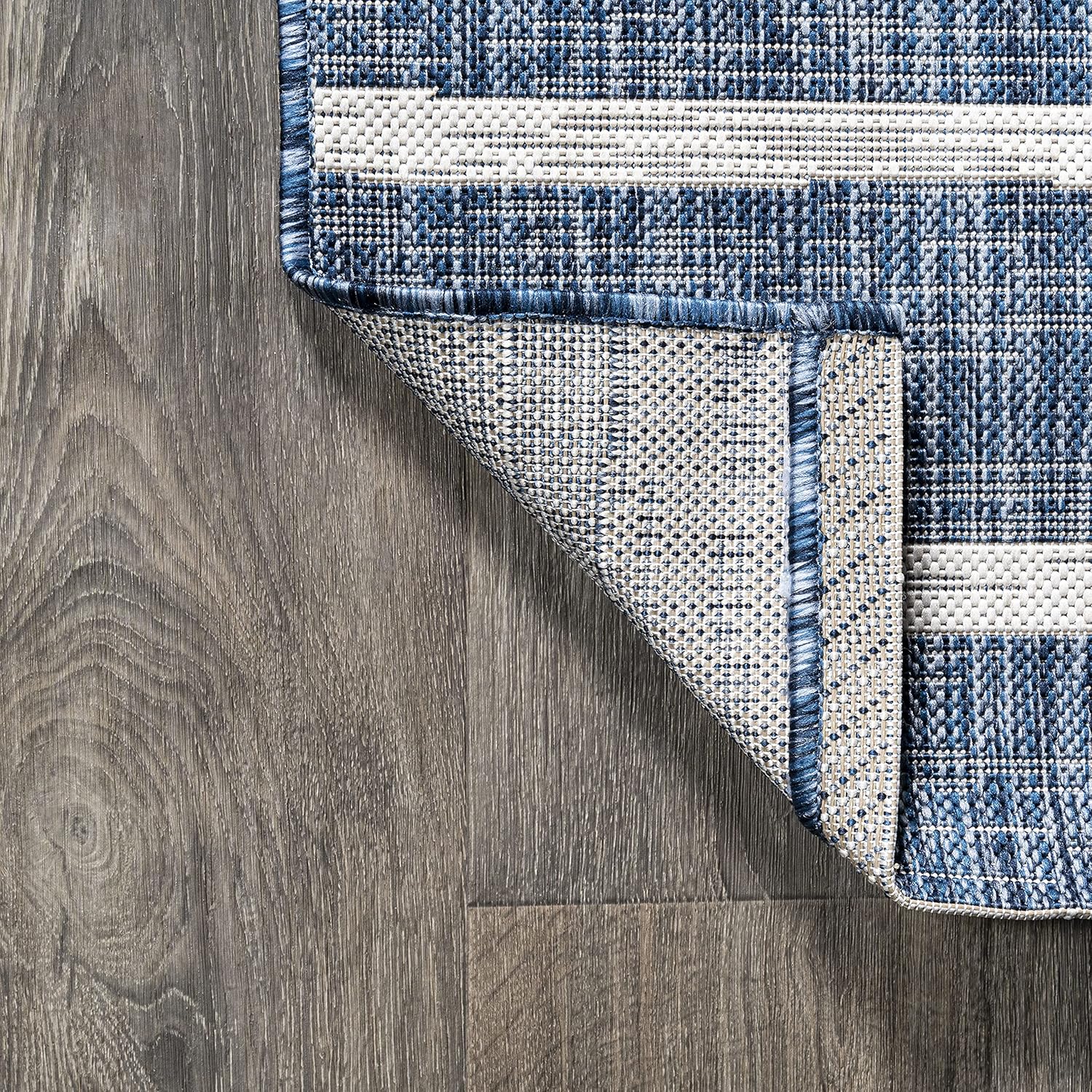 JONATHAN Y Berber Stripe Indoor/Outdoor Area Rug 5x8 – Blue & Ivory