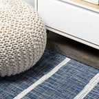 JONATHAN Y Berber Stripe Indoor/Outdoor Area Rug 5x8 – Blue & Ivory