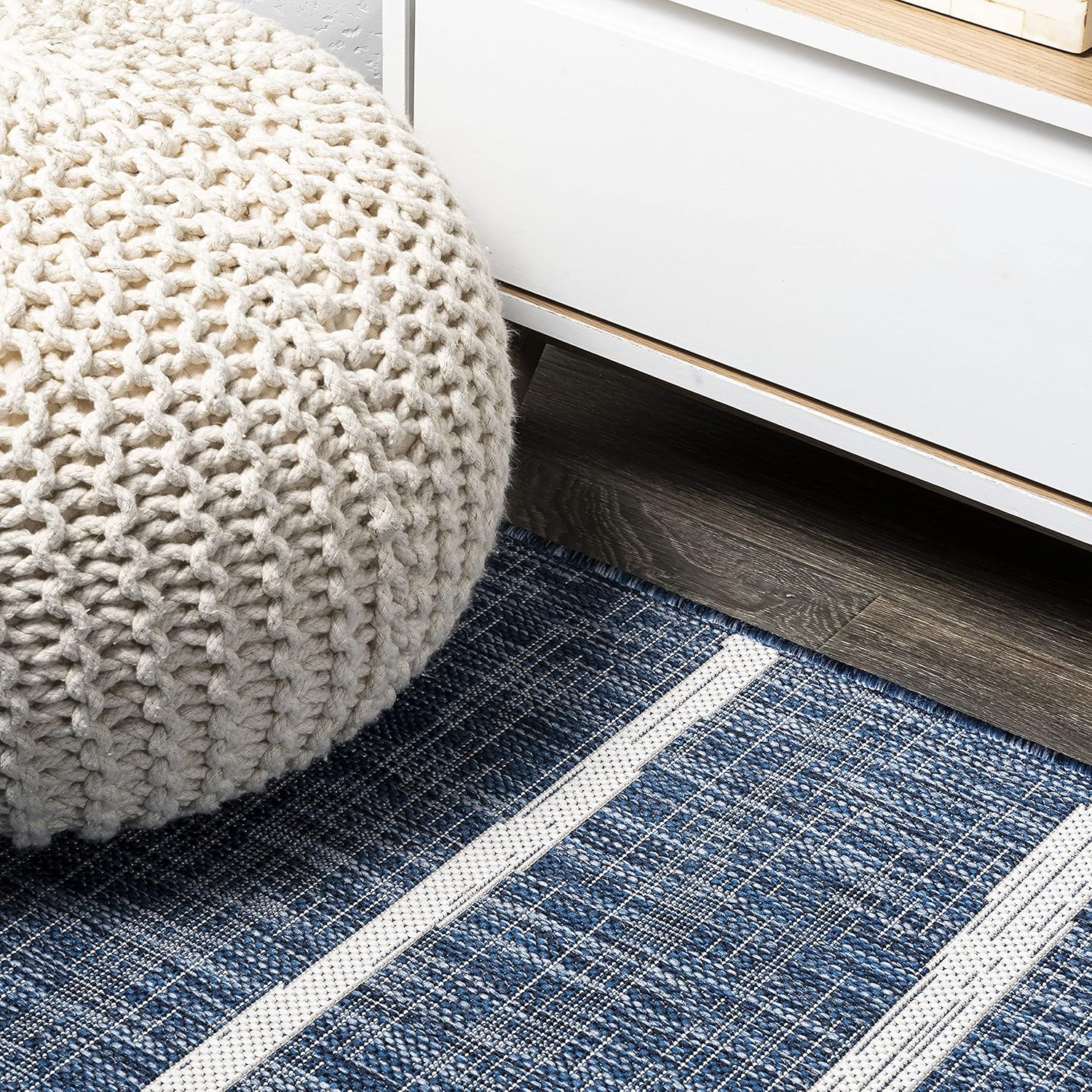 JONATHAN Y Berber Stripe Indoor/Outdoor Area Rug 5x8 – Blue & Ivory