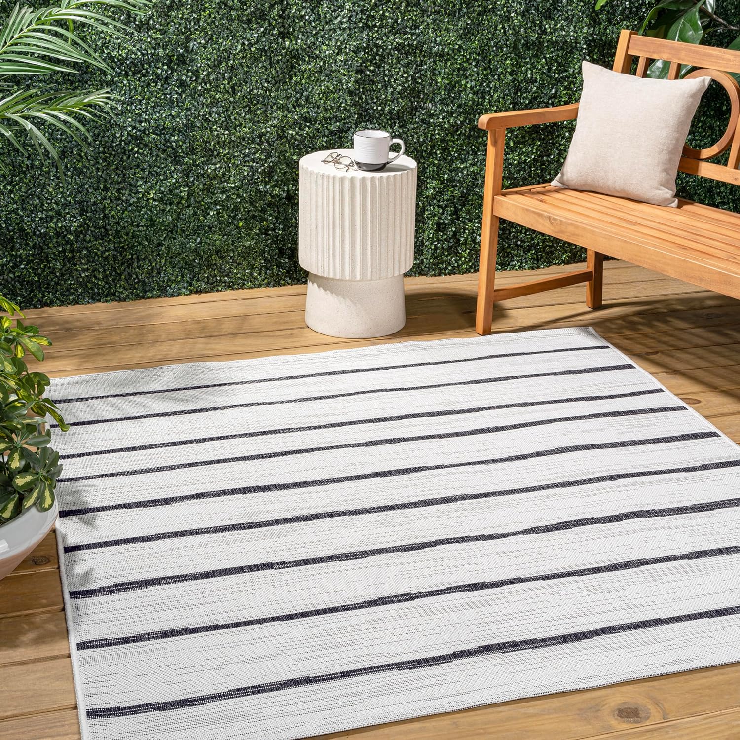 JONATHAN Y Berber Stripe Indoor/Outdoor Area Rug 5x8 – Blue & Ivory