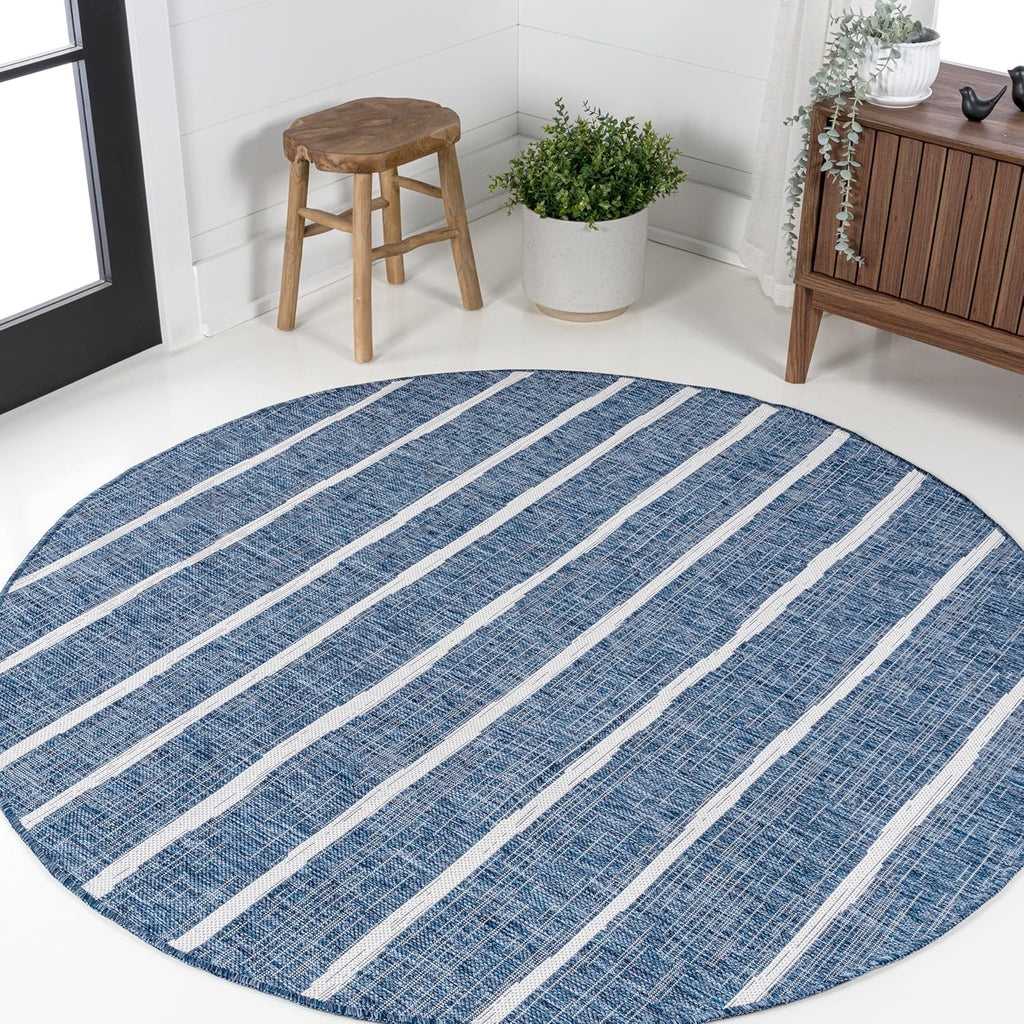 JONATHAN Y Berber Stripe Indoor/Outdoor Area Rug 5x8 – Blue & Ivory