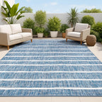 JONATHAN Y Berber Stripe Indoor/Outdoor Area Rug 5x8 – Blue & Ivory