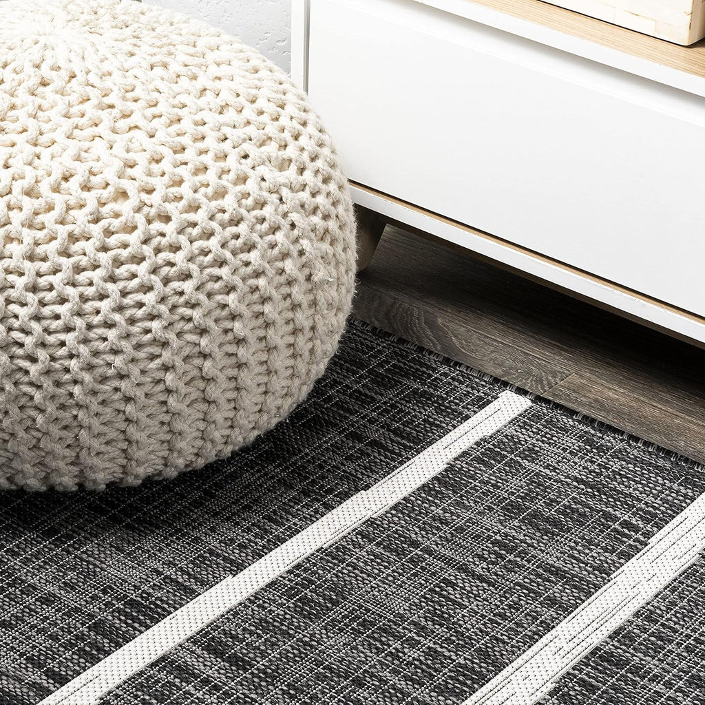 JONATHAN Y Berber Stripe Indoor/Outdoor Area Rug 5x8 – Blue & Ivory