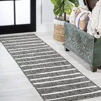 JONATHAN Y Berber Stripe Indoor/Outdoor Area Rug 5x8 – Blue & Ivory