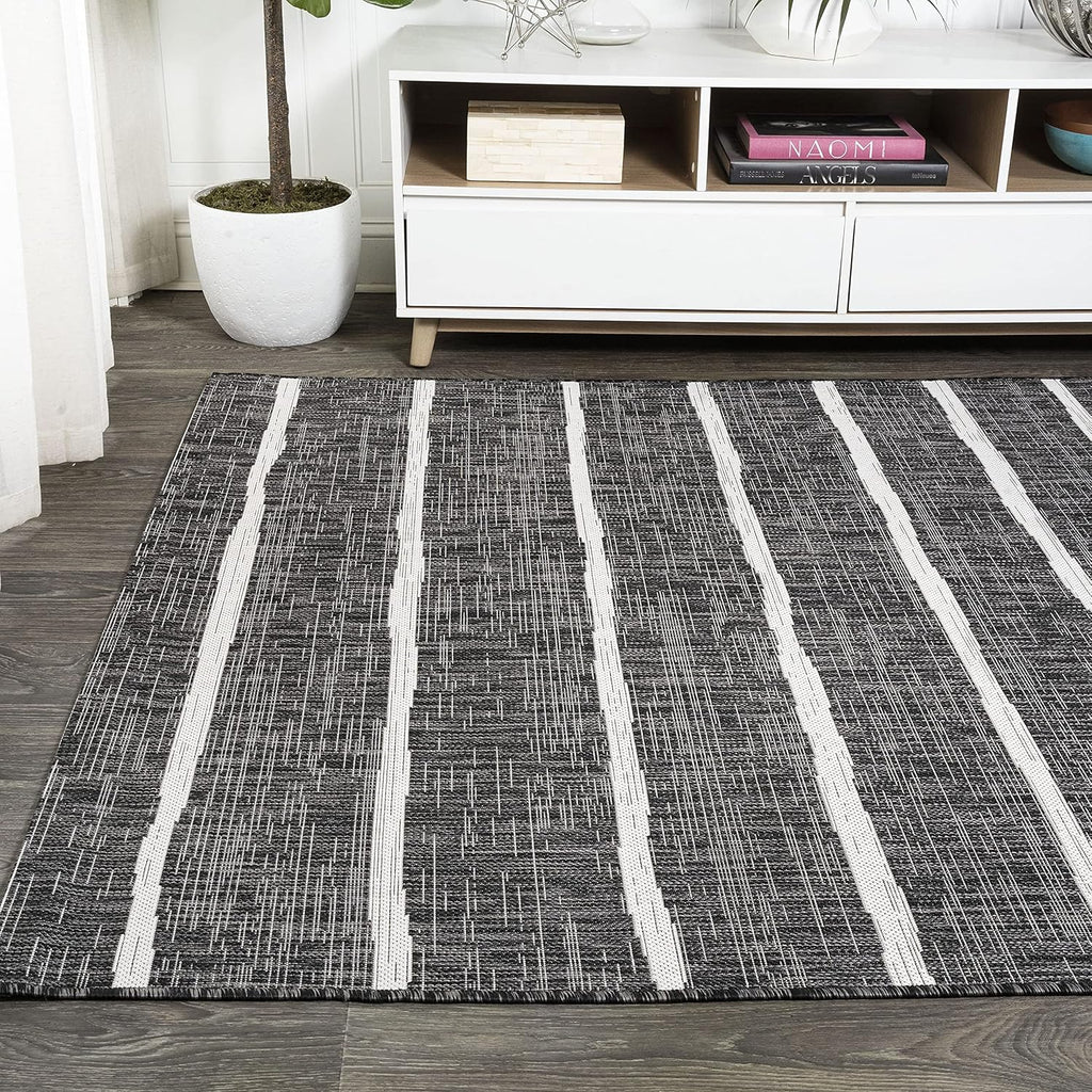 JONATHAN Y Berber Stripe Indoor/Outdoor Area Rug 5x8 – Blue & Ivory