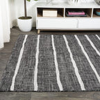 JONATHAN Y Berber Stripe Indoor/Outdoor Area Rug 5x8 – Blue & Ivory