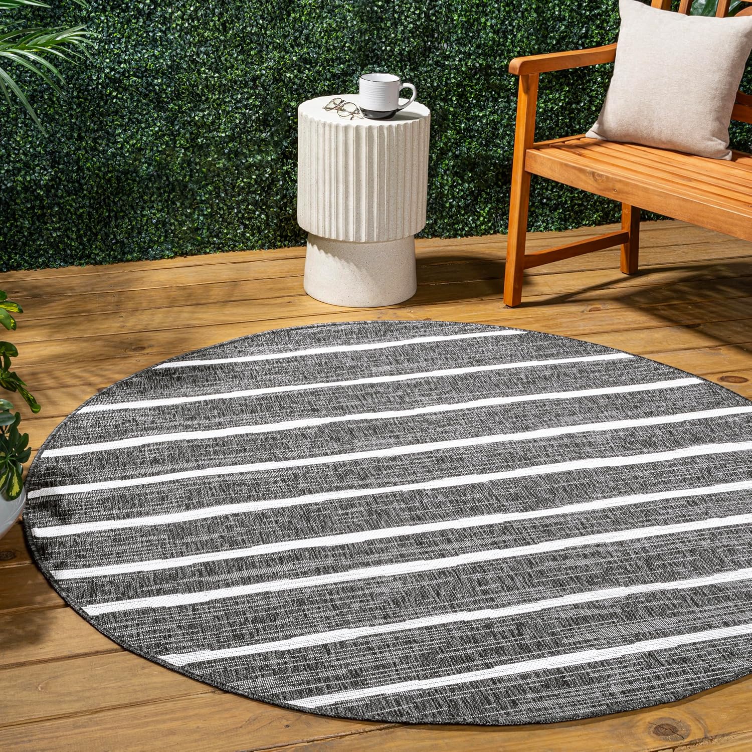 JONATHAN Y Berber Stripe Indoor/Outdoor Area Rug 5x8 – Blue & Ivory