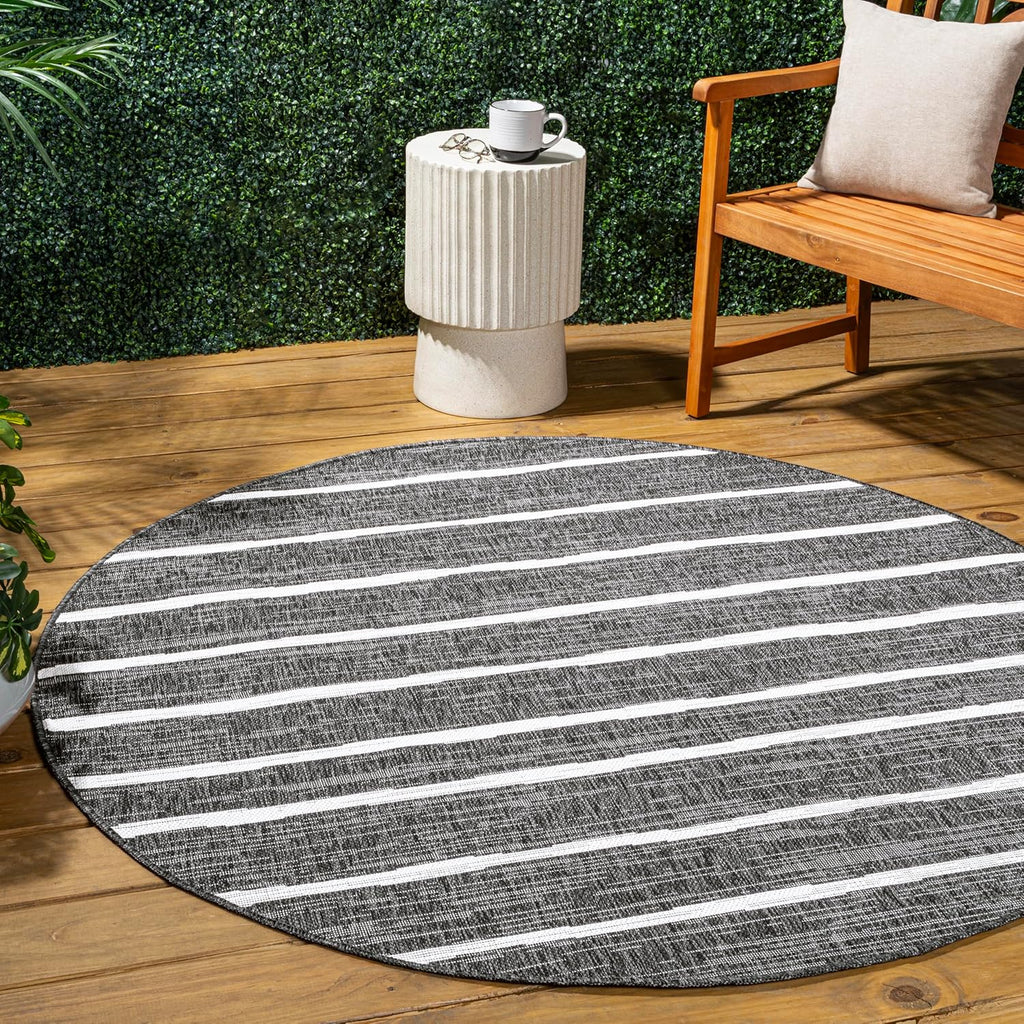 JONATHAN Y Berber Stripe Indoor/Outdoor Area Rug 5x8 – Blue & Ivory