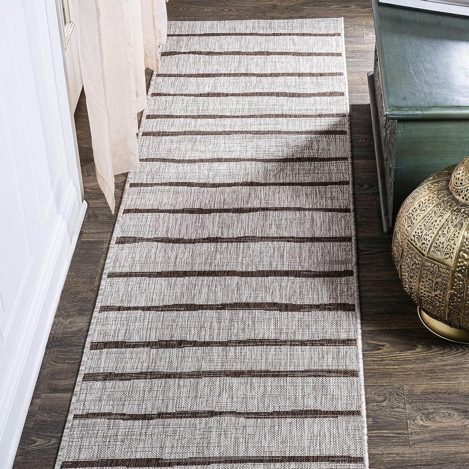 JONATHAN Y Berber Stripe Indoor/Outdoor Area Rug 5x8 – Blue & Ivory