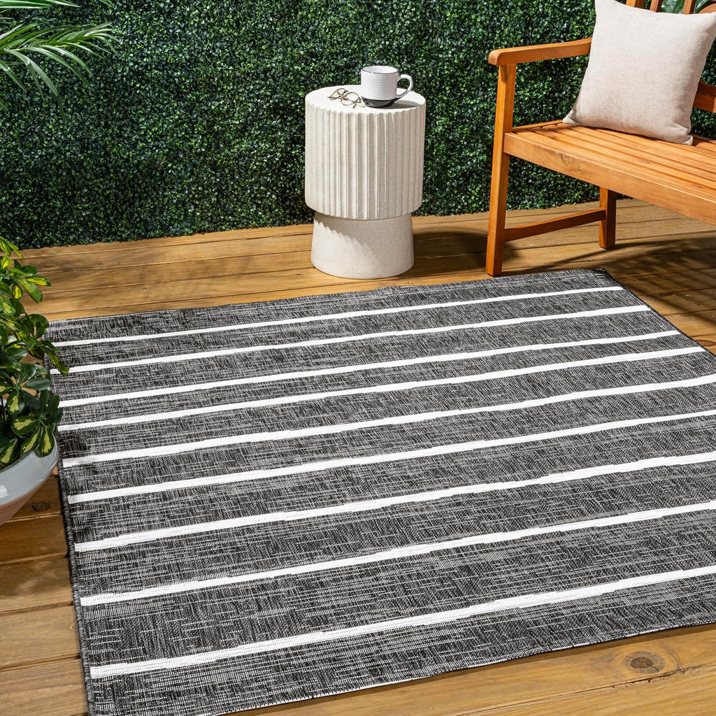 JONATHAN Y Berber Stripe Indoor/Outdoor Area Rug 5x8 – Blue & Ivory
