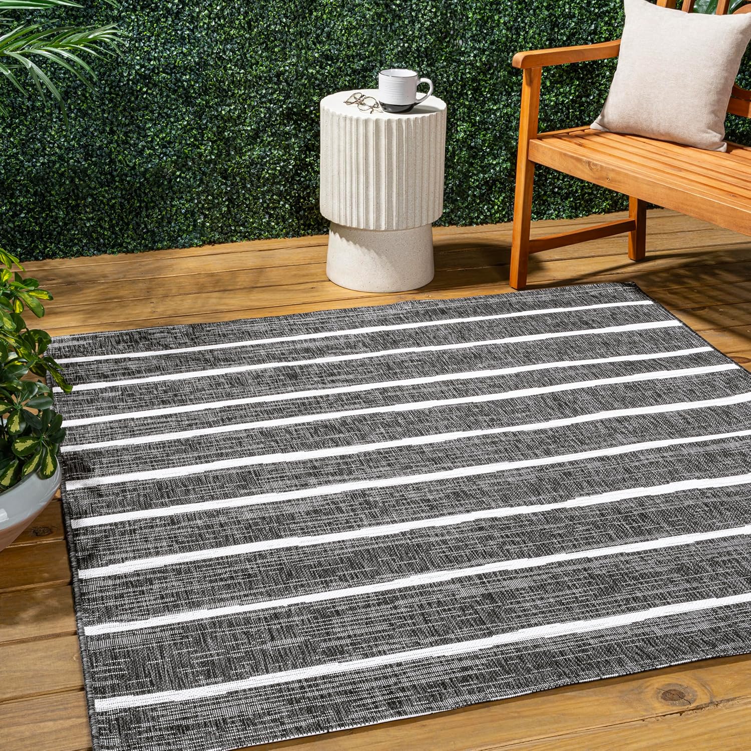 JONATHAN Y Berber Stripe Indoor/Outdoor Area Rug 5x8 – Blue & Ivory