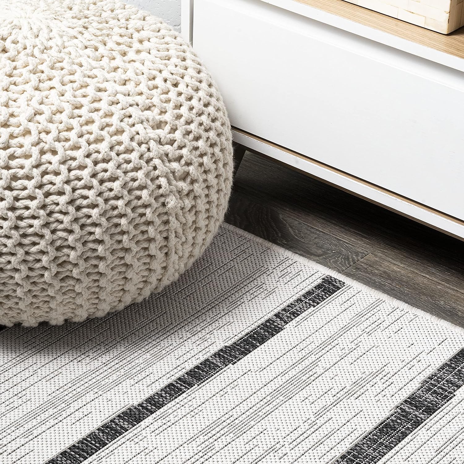 JONATHAN Y Berber Stripe Indoor/Outdoor Area Rug 5x8 – Blue & Ivory