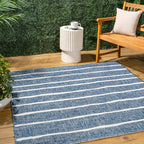 JONATHAN Y Berber Stripe Indoor/Outdoor Area Rug 5x8 – Blue & Ivory