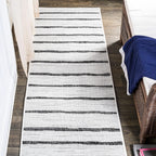 JONATHAN Y Berber Stripe Indoor/Outdoor Area Rug 5x8 – Blue & Ivory