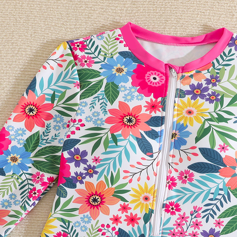 Long Sleeve Printed Bikini for Kids Girls Beach Vacation Outfit