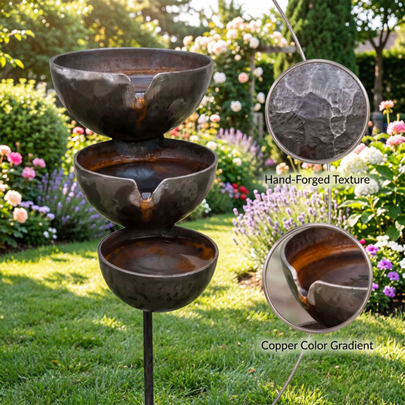 Vintage Iron Bird Bath with Rotating Feeders – Rustic Garden Stake Decor