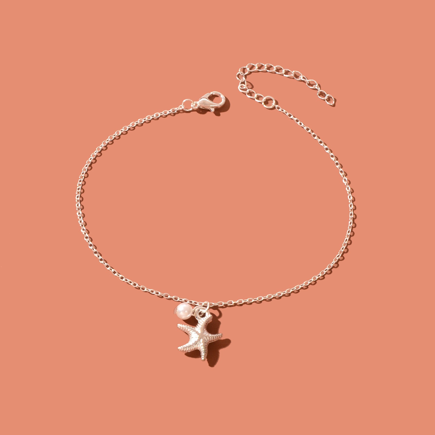 Foot Jewelry Starfish Imitation Pearl Charm Silvery Chain Anklet Beach Accessories-1