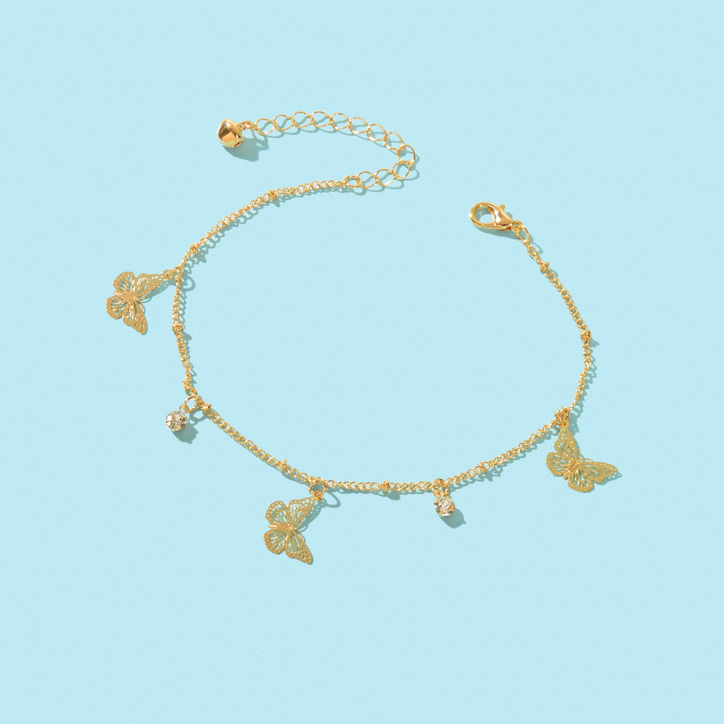 Gold Silver Chain Rhinestone Butterfly Charm Anklet Summer Beach Foot Jewellery-3