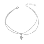 Bohemian Foot Beach Jewellery Double Layer Chain Rhombus Geometric Charm Anklet