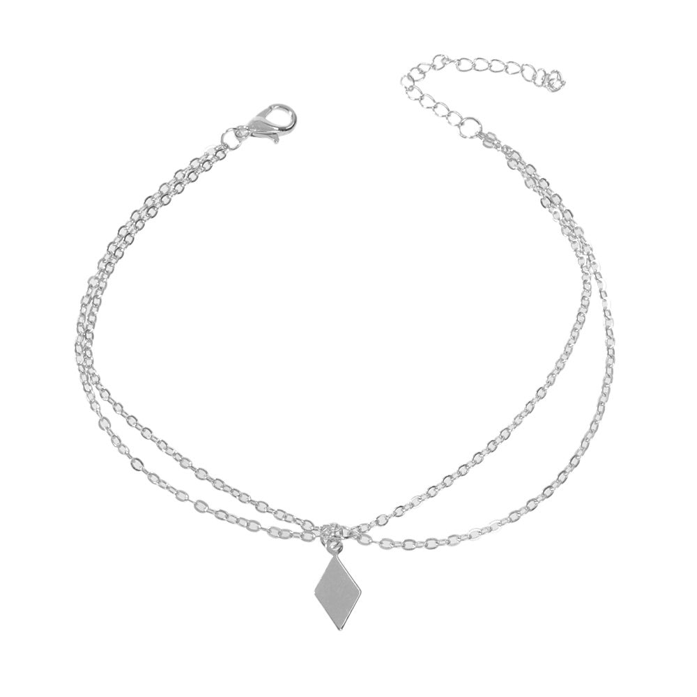 Bohemian Foot Beach Jewellery Double Layer Chain Rhombus Geometric Charm Anklet