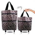 Portable Foldable Shopping Cart with Wheels - Lightweight Backpack Style Travel Trolley for Groceries & Storage
