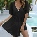 Beach Cover-Up Transparent Mesh Deep V Irregular Bikini