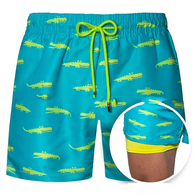 2022 Summer Shorts Men's Beach Pants Sports Pants Printed Double-Layer Shorts Men's Casual Quick-Drying Floral Shorts Men