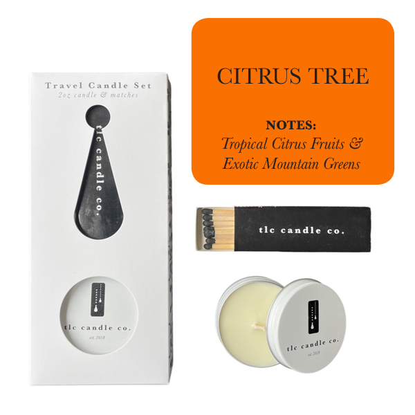 Travel Candle with Matches – Citrus Tree | Pure Soy, TSA-Approved