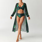 Printed split swimsuit three piece long sleeved set