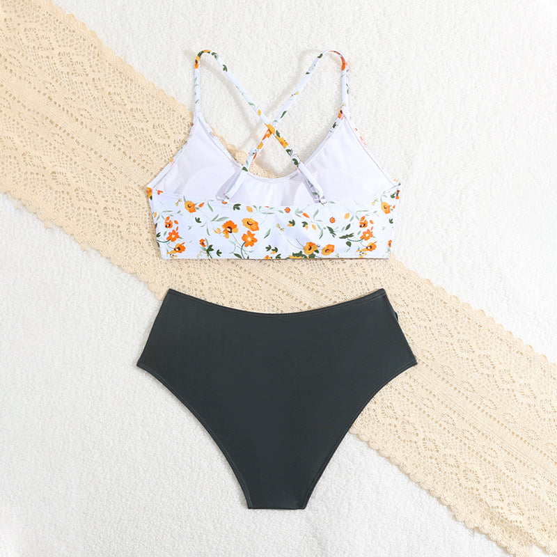 Floral Print Cute Fresh Bikini Swimwear for Girls &ndash; Sleeveless Children's Swimwear