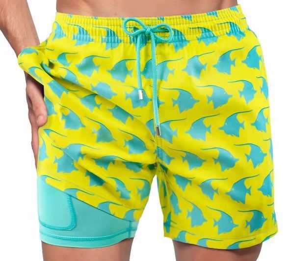 2022 Summer Shorts Men's Beach Pants Sports Pants Printed Double-Layer Shorts Men's Casual Quick-Drying Floral Shorts Men