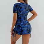 Printed short sleeved women's sports suit