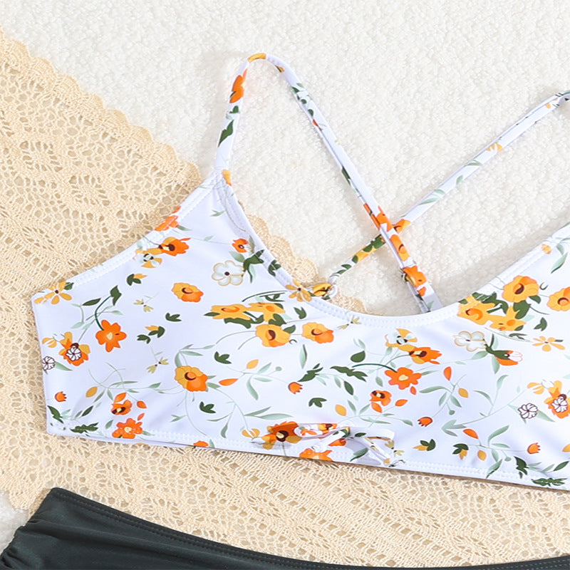 Floral Print Cute Fresh Bikini Swimwear for Girls &ndash; Sleeveless Children's Swimwear