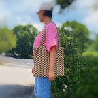 Check Yourself Zipped Tote Bag | Checkered Everyday Tote with Zipper