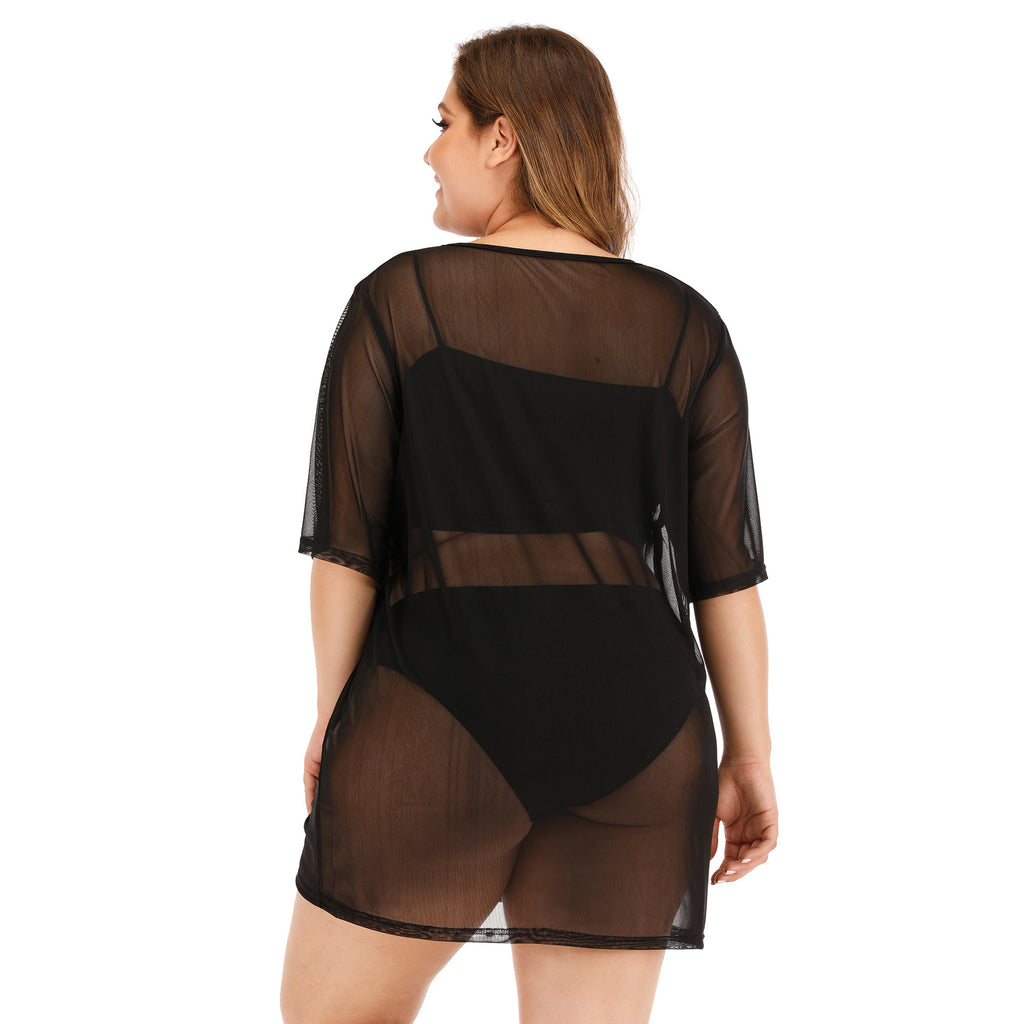 Plus Size Women's Sexy Sheer Mesh Beach Dress Bikini Cover-Up