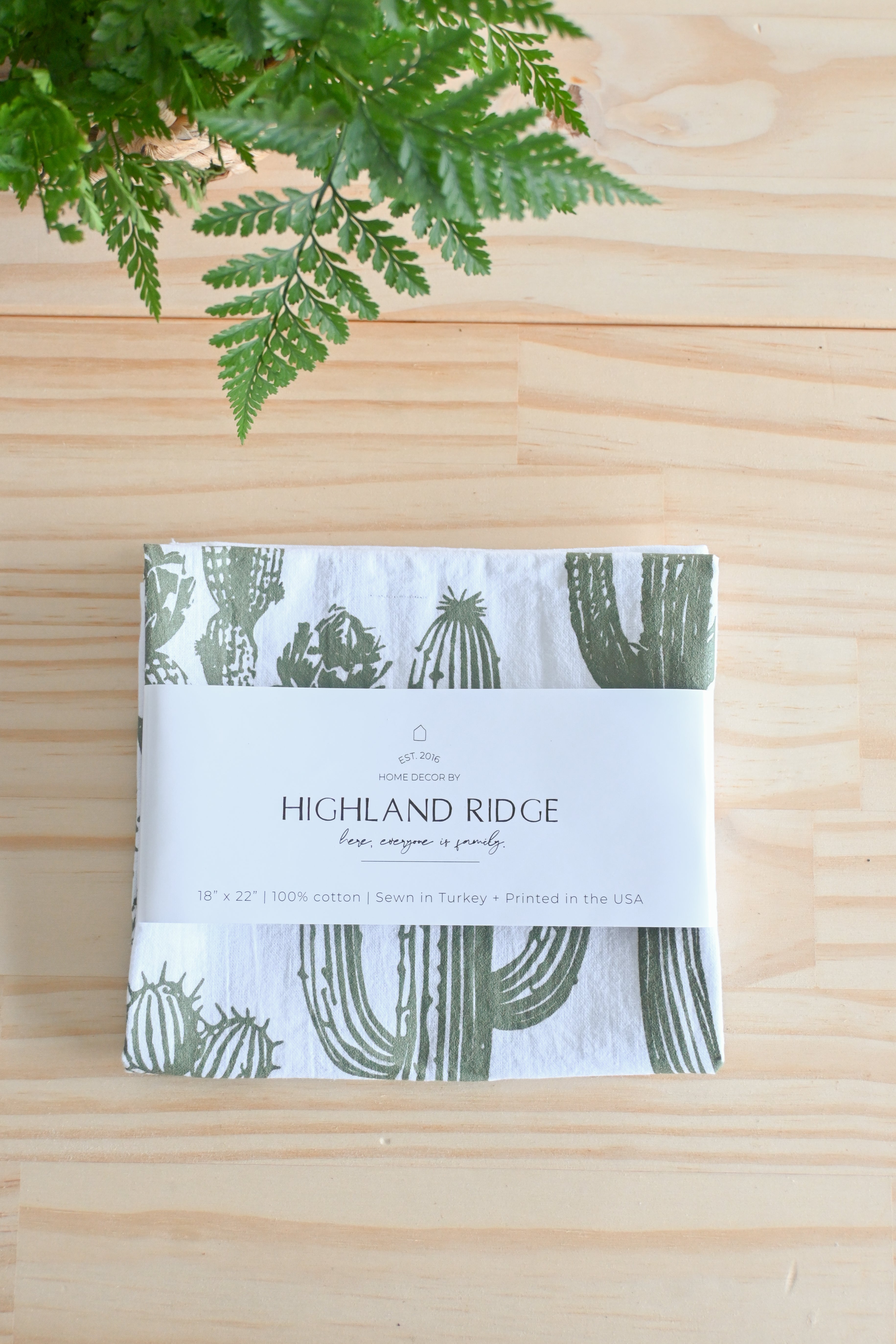 Cactus Tea Towel – Watercolor Print, 100% Cotton | Made in USA by Highland Ridge Decor