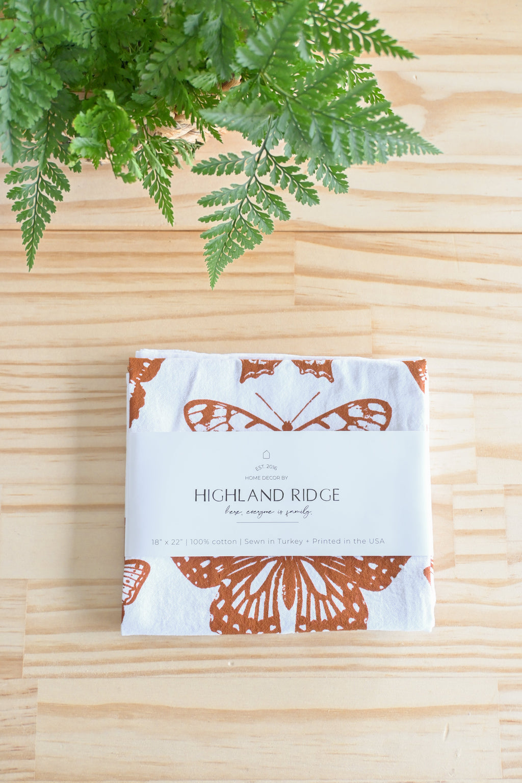 Butterfly Tea Towel Terra-cotta – Watercolor Print, Cotton | Made in USA by Highland Ridge Decor