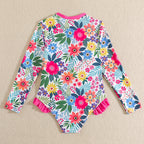 Long Sleeve Printed Bikini for Kids Girls Beach Vacation Outfit
