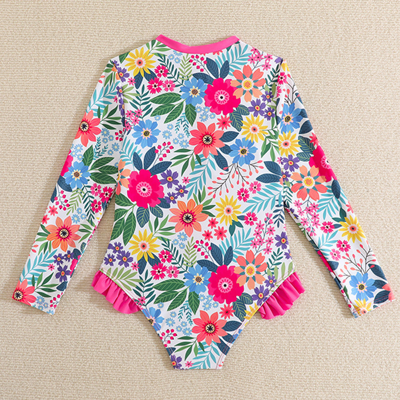 Long Sleeve Printed Bikini for Kids Girls Beach Vacation Outfit