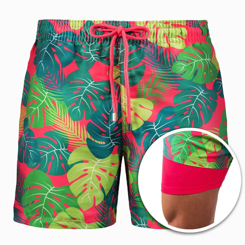 2022 Summer Shorts Men's Beach Pants Sports Pants Printed Double-Layer Shorts Men's Casual Quick-Drying Floral Shorts Men