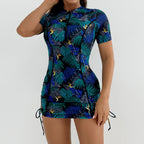 Printed short sleeved women's sports suit