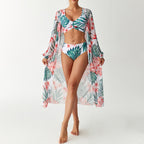 Printed split swimsuit three piece long sleeved set