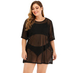 Plus Size Women's Sexy Sheer Mesh Beach Dress Bikini Cover-Up